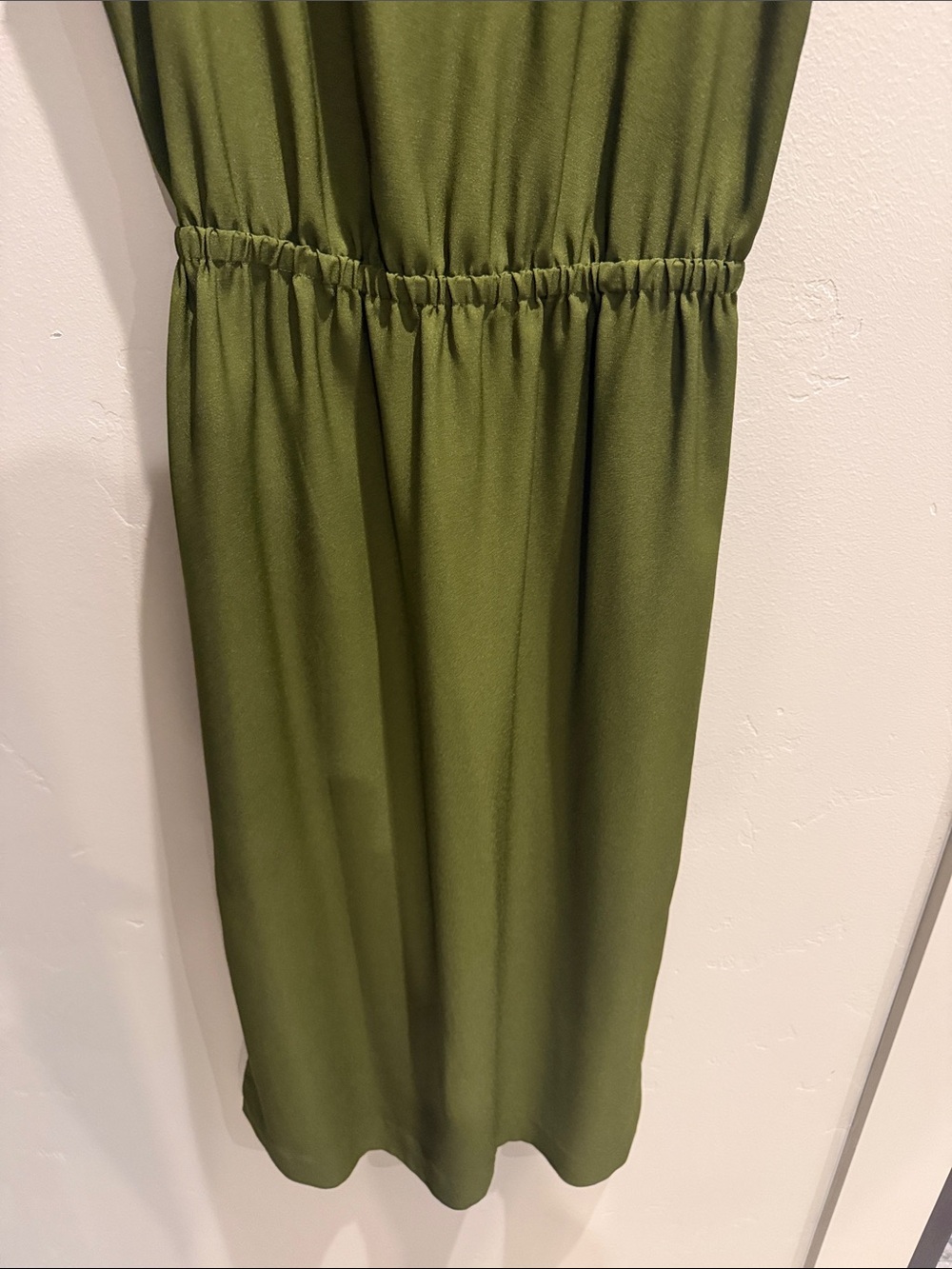 J. Crew Olive Green Sleeveless Midi Dress with Elastic Waist - Picture 3 of 5